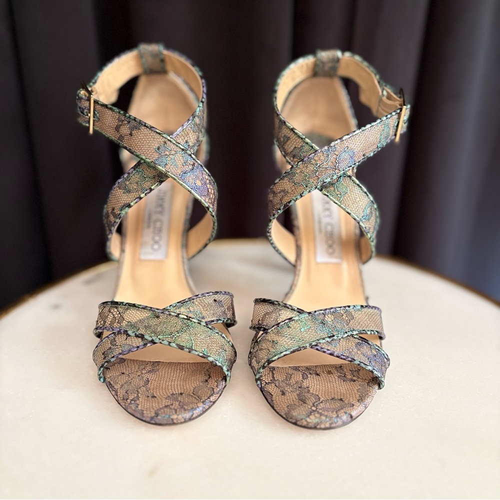 EUC Jimmy Choo Lottie Holographic Iridescent Lace Heels | 38.5 (8.5) - Picture 4 of 16